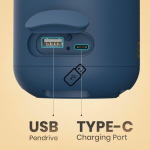 portronics sounddrum 1 12w tws portable bluetooth speaker with powerful bass, bluetooth 5.3v, 360° surround sound, usb drive in, type c fast charging(blue)