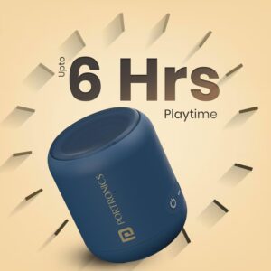 portronics sounddrum 1 12w tws portable bluetooth speaker with powerful bass, bluetooth 5.3v, 360° surround sound, usb drive in, type c fast charging(blue)