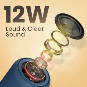 portronics sounddrum 1 12w tws portable bluetooth speaker with powerful bass, bluetooth 5.3v, 360° surround sound, usb drive in, type c fast charging(blue)