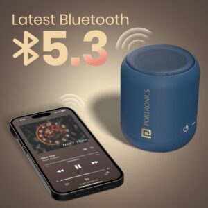 portronics sounddrum 1 12w tws portable bluetooth speaker with powerful bass, bluetooth 5.3v, 360° surround sound, usb drive in, type c fast charging(blue)