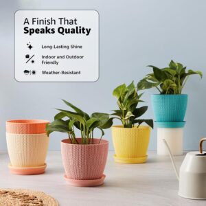 amazon brand solimo indoor and outdoor round 5 inch/12.9cm flower planter pot best for terrace/balcony/home/office décor set of 5
