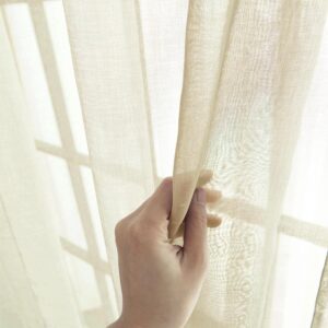 story@home window sheer curtains 5 feet set of 2 | solid printed | semi transparent window curtain | net curtains | curtain for living room | (118 x 152 cm, beige) | perfect for home decor